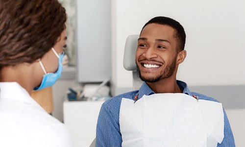 Man visiting Worcester dentist for checkup and cleaning