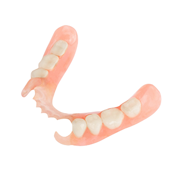 Partial denture against a white background