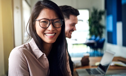 person smiling at work