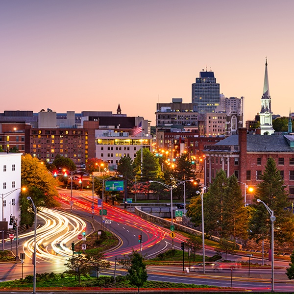 Aerial view of the city of Worcester Massachusetts