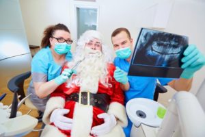 Santa Claus visiting Worcester emergency dentist 
