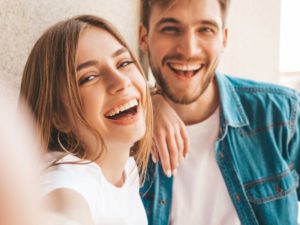 Couple with beautiful smiles from Worcester cosmetic dentist