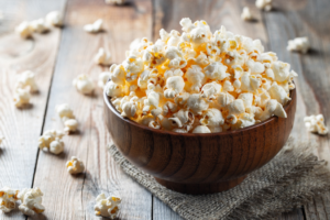 a closeup of a bowl of popcorn